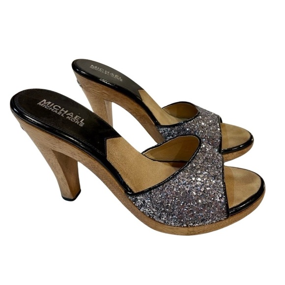 MICHAEL Michael Kors Glitter‎ Wooden Sandal Heels - Picture 2 of 15
